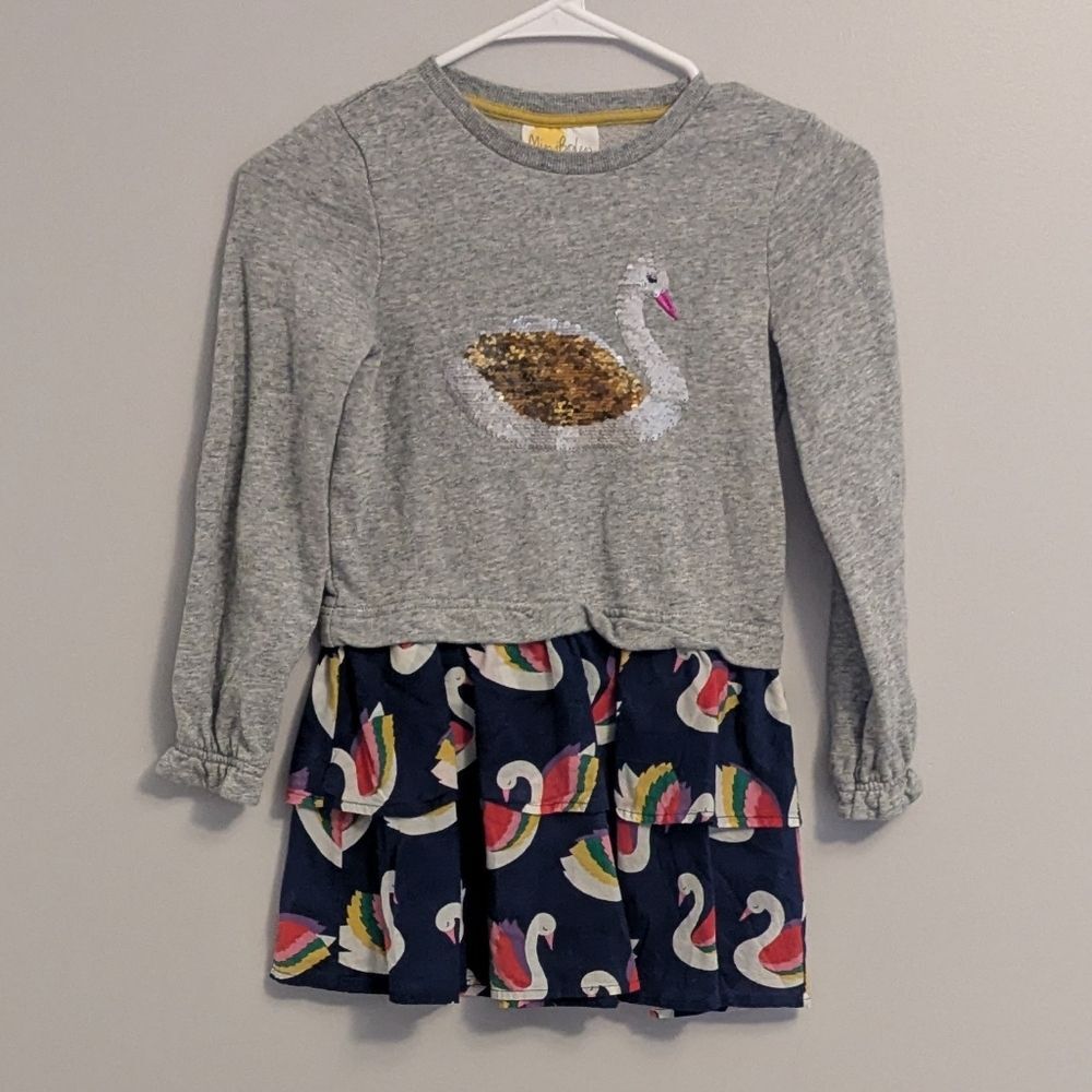 Mini Boden Flip Sequin Color Changing Long Sleeve Swan Dress Size 7-8Y